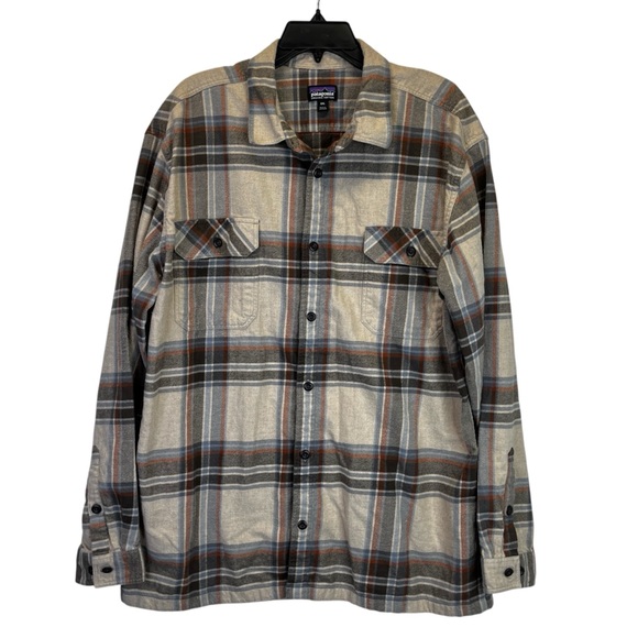 Patagonia Men's Fjord Plaid Flannel Button Down shirt tan brown - XXL - Picture 1 of 10